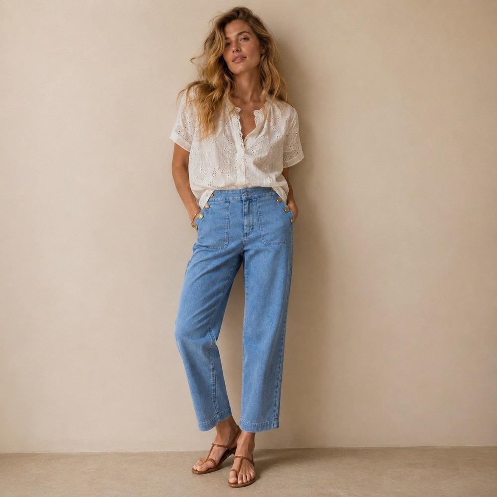 Talbots Sailor Jeans Mystic Wash High Rise Straight Crop Sz 10